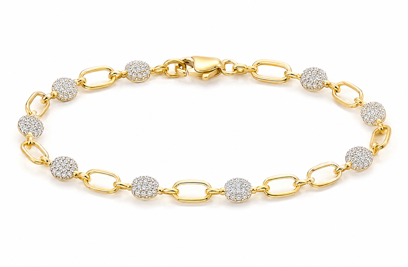 9ct Yellow Gold Cubic Zirconia Circle & Oblong Link Bracelet
