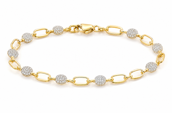 9ct Yellow Gold Cubic Zirconia Circle & Oblong Link Bracelet