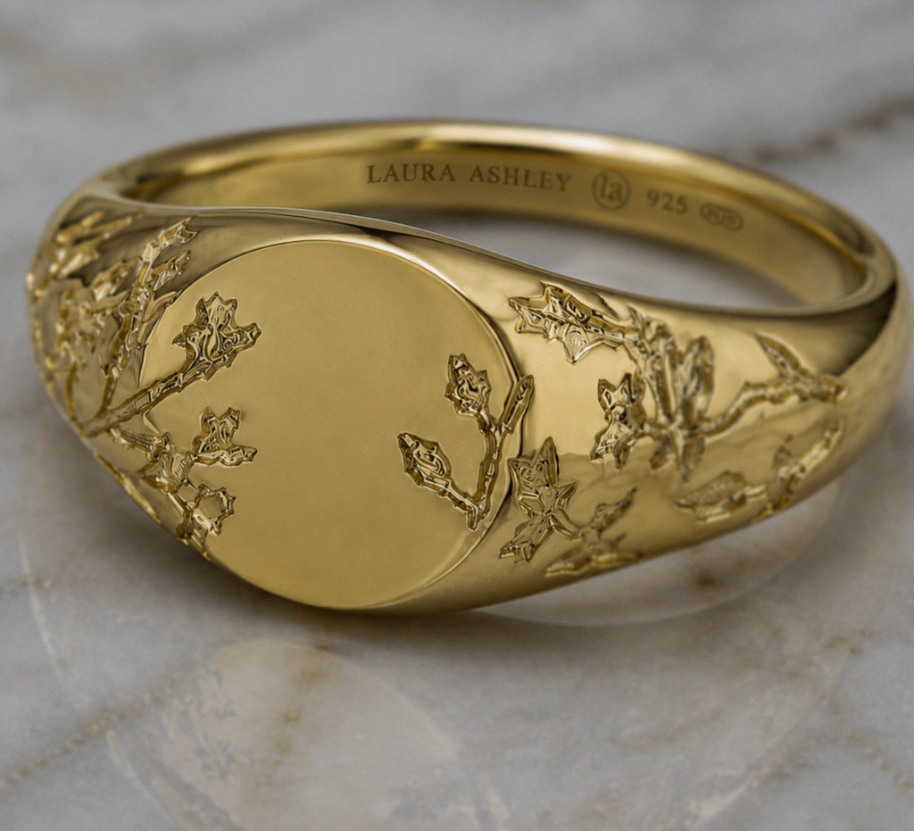 Laura Ashley Gold Plated Silver Farlington Flowers Signet Ring