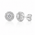 Silver Cubic Zirconia Cluster Halo Stud Earrings