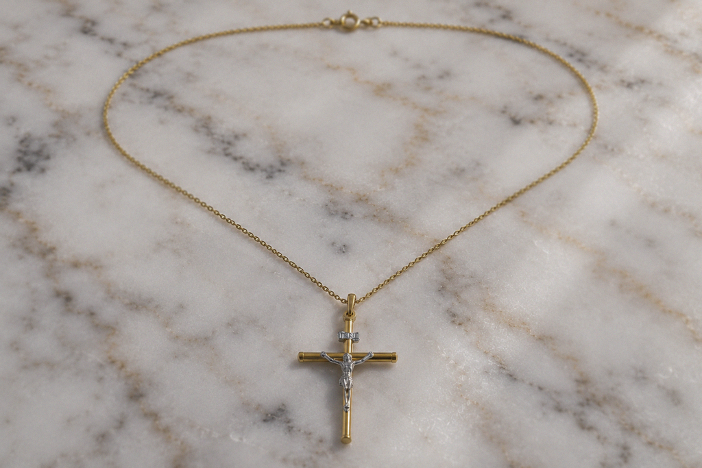 9ct Two-Tone Gold Crucifix Necklace 20 inch