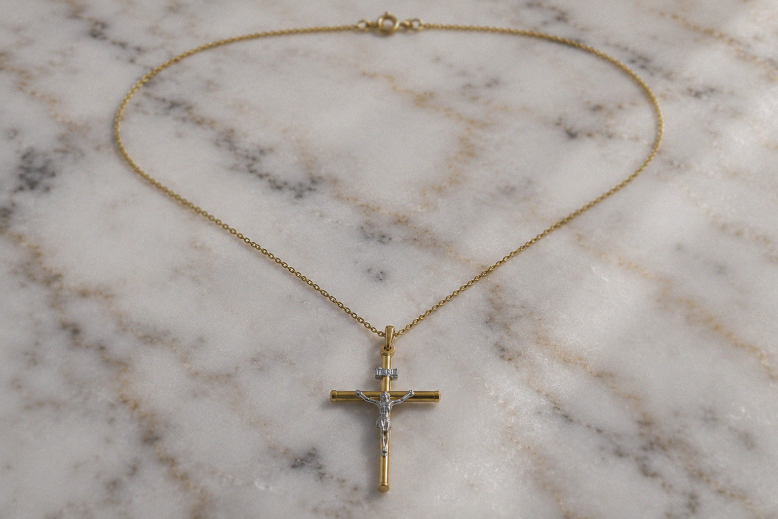 9ct Two-Tone Gold Crucifix Necklace 20 inch