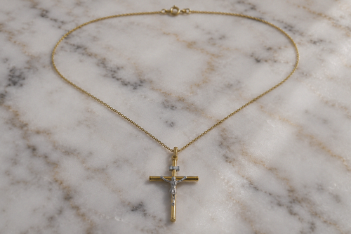 9ct Two-Tone Gold Crucifix Necklace 20 inch