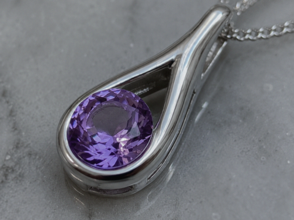 Sterling Silver Natural Amethyst Teardrop Pendant Necklace