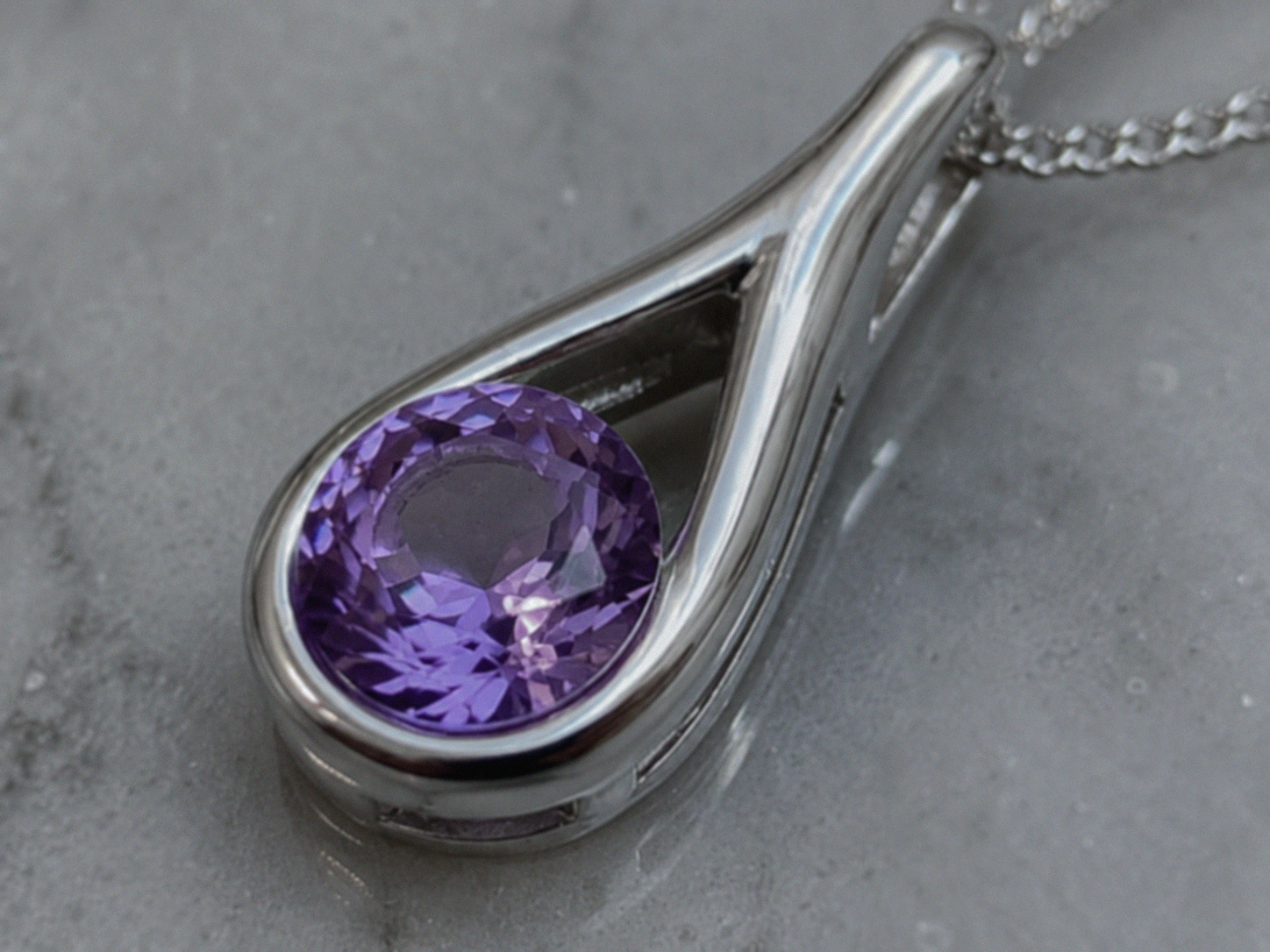 Sterling Silver Natural Amethyst Teardrop Pendant Necklace