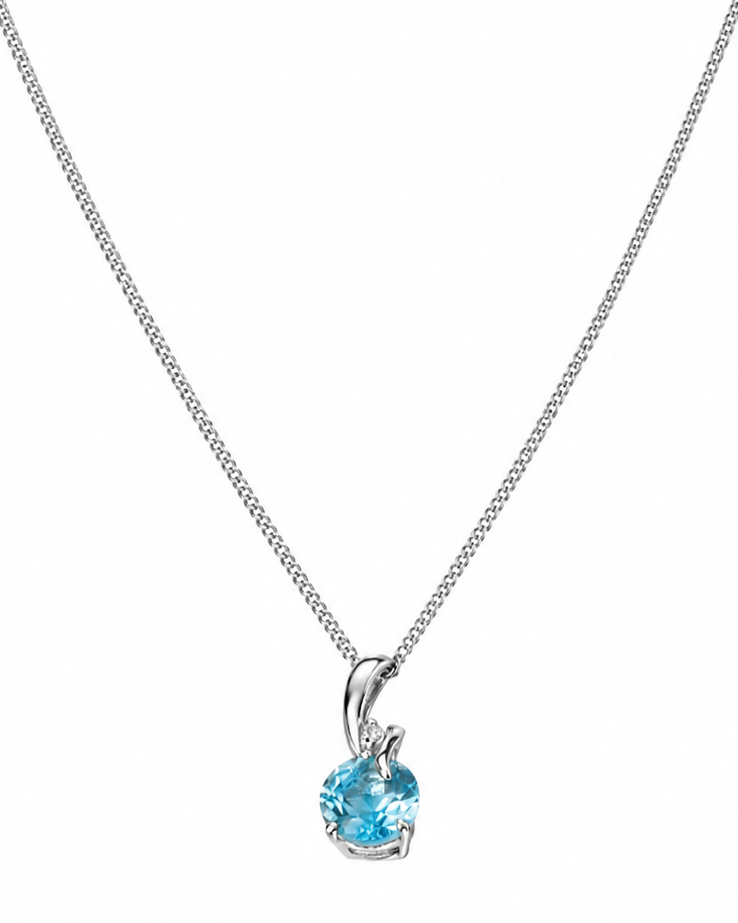 Blue Topaz & Diamond Twist Pendant on 9ct Gold