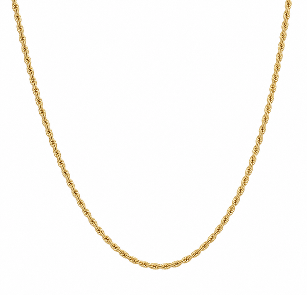 9ct Yellow Gold 2.2mm Hollow Rope Chain Necklace 16–22 Inch