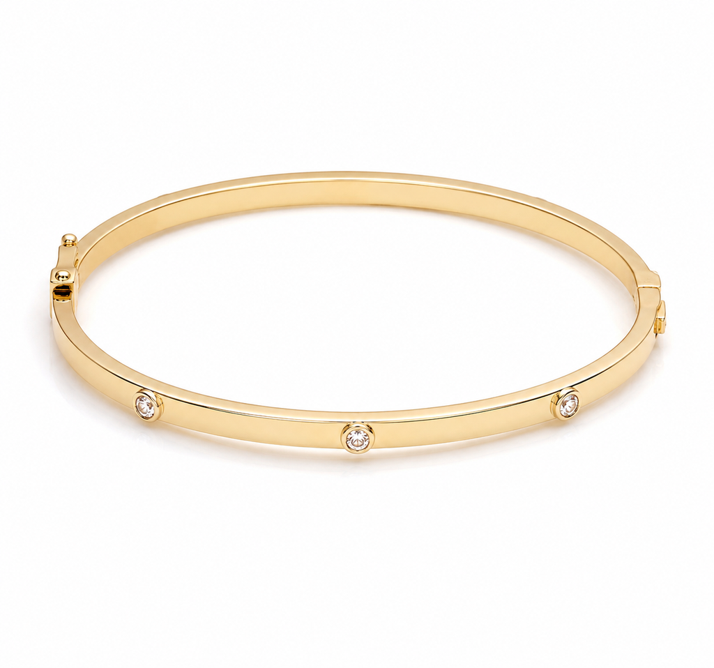 9ct Yellow Gold CZ Set Hinged Bangle