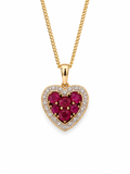 9ct Yellow Gold Ruby & Diamond Heart Pendant with Chain
