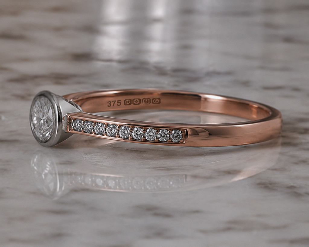 9ct Rose & White Gold Channel-Set Diamond Engagement Ring