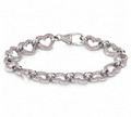 Sterling Silver Pink Cubic Zirconia Heart Link Bracelet