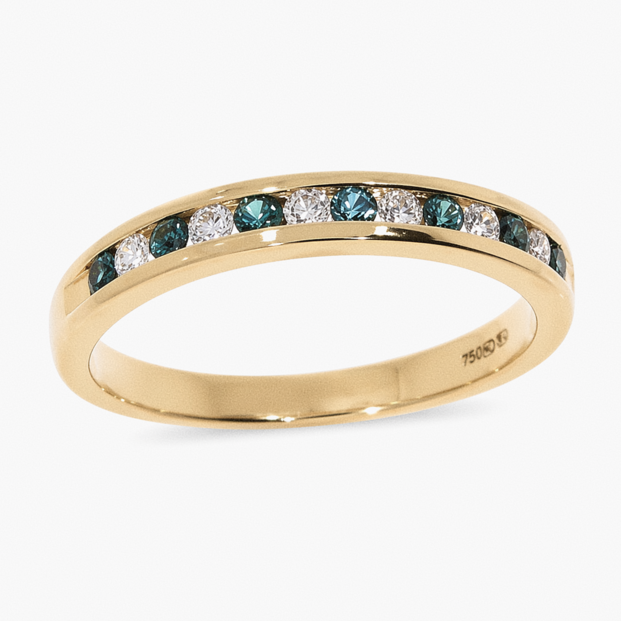 18ct Yellow Gold Teal Sapphire & Diamond Eternity Ring