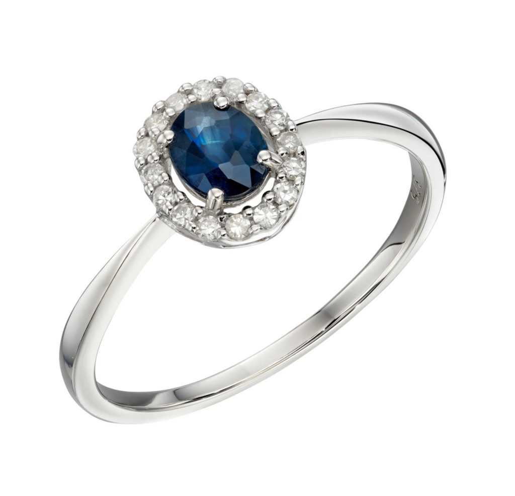 9ct White Gold Blue Sapphire & Diamond Cluster Ring