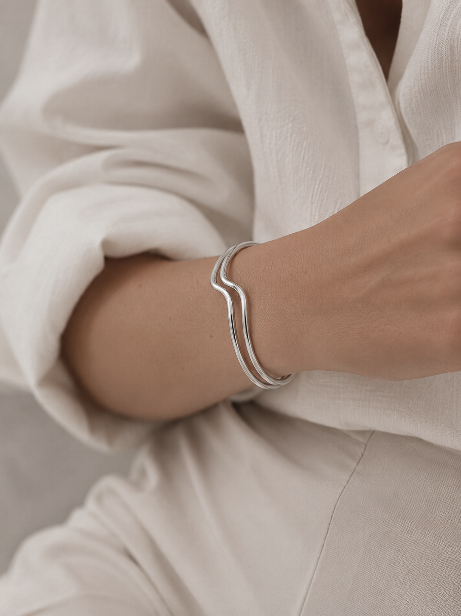 Sterling Silver Double Wave Cuff Bangle