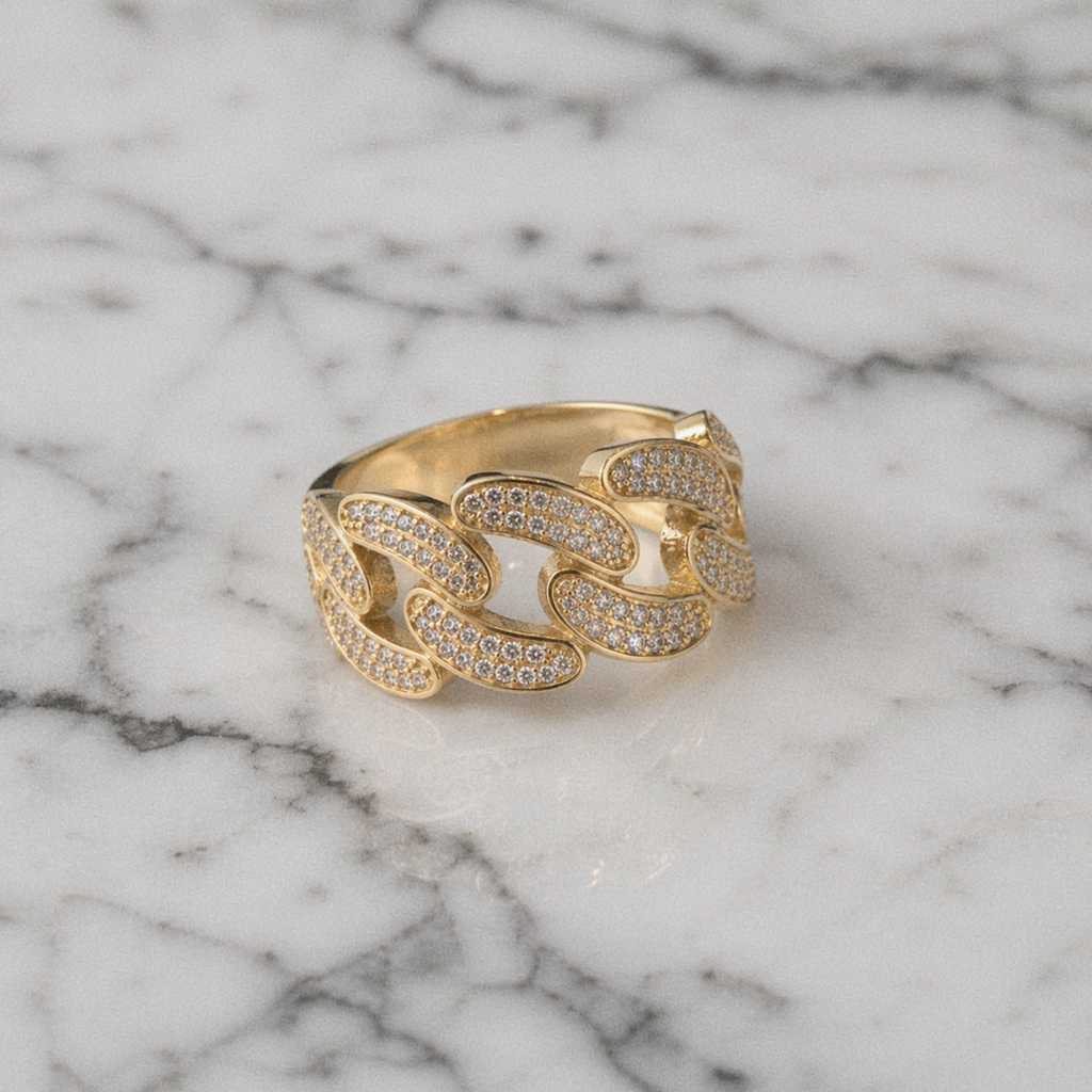 9ct Yellow Gold Interwoven CZ Men’s Ring – Bold Statement Design