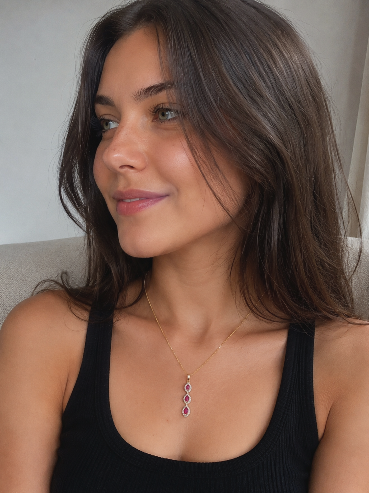 Marquise Triple Drop Ruby & Diamond Pendant Necklace in 9ct Yellow Gold