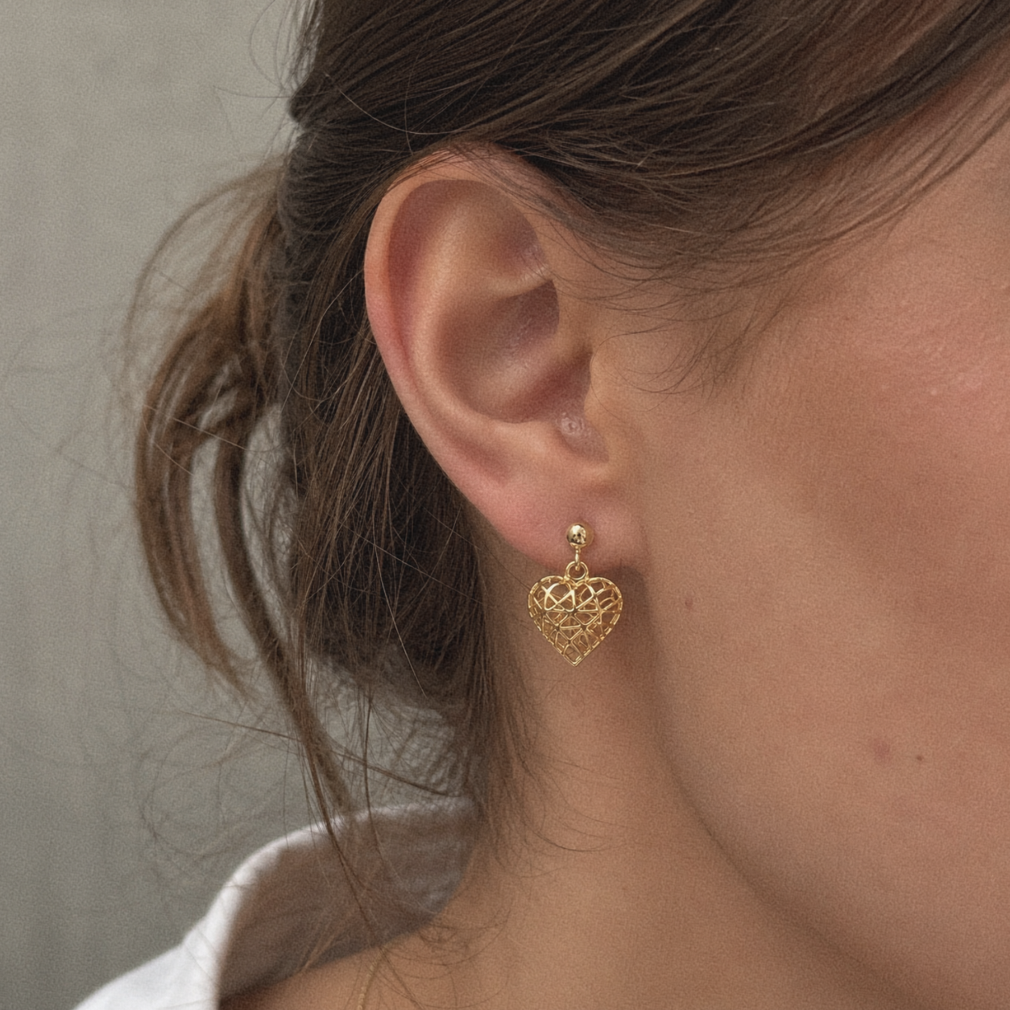 9ct Gold Caged Heart Drop Earrings