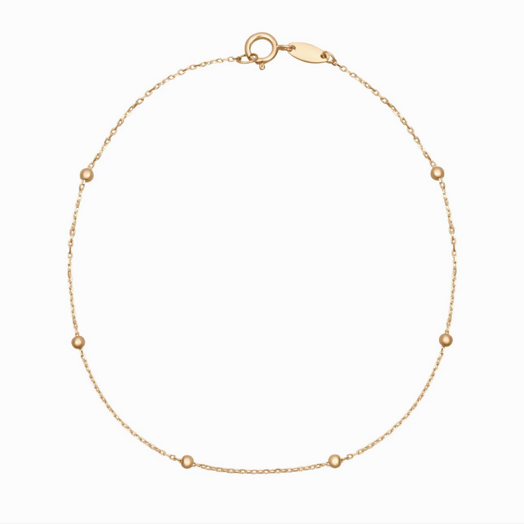 9ct Gold Ball Station Charm Bracelet - 2mm