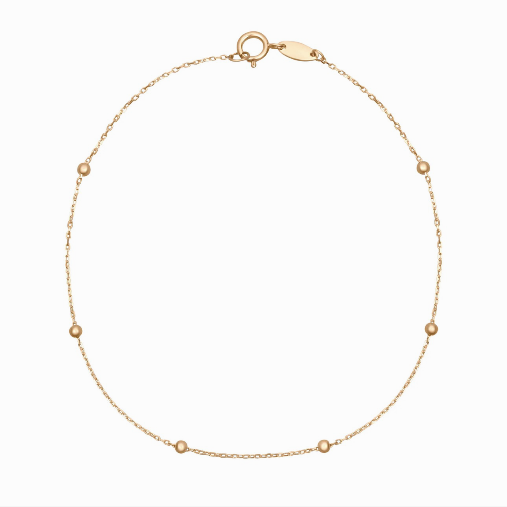 9ct Gold Ball Station Charm Bracelet - 2mm