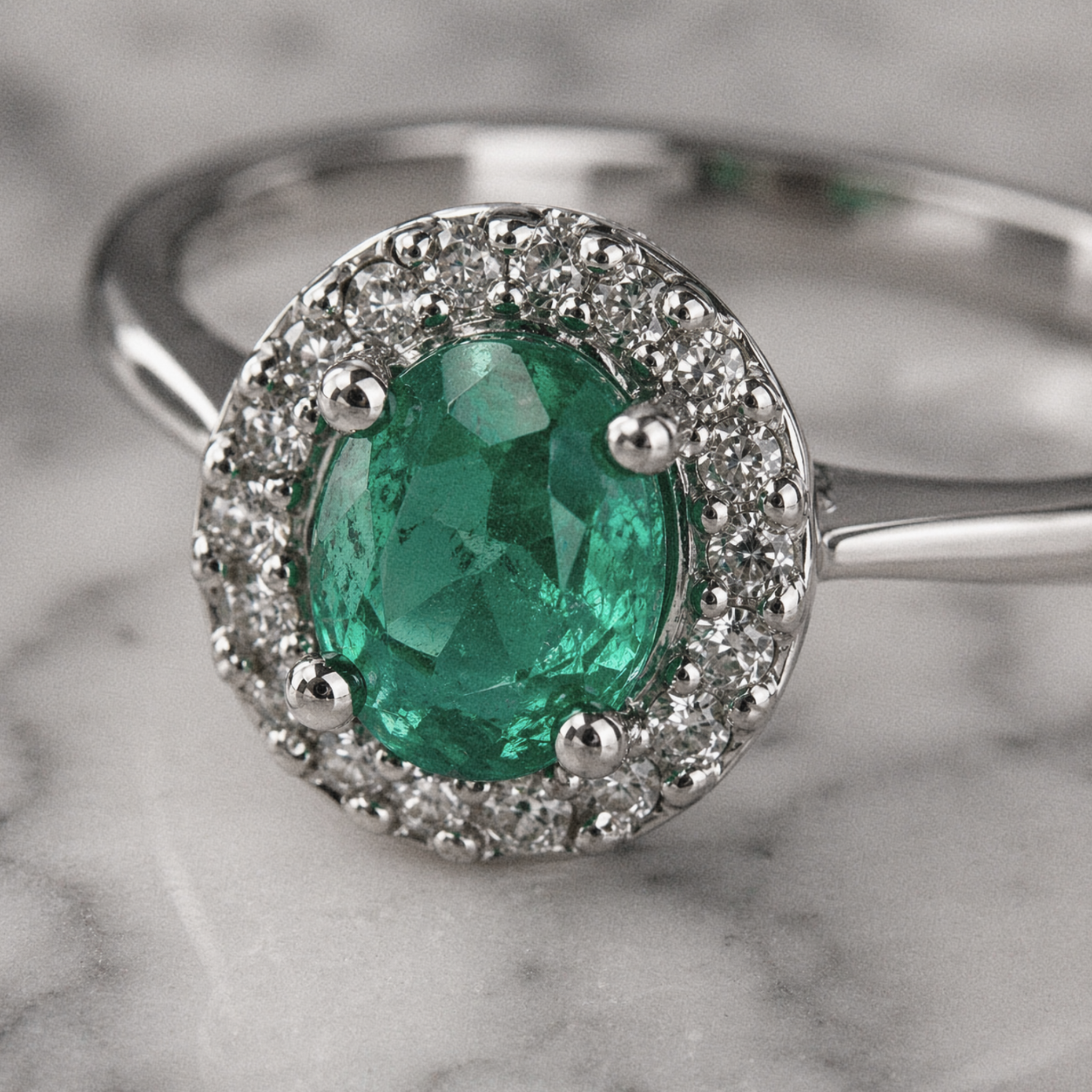 9ct White Gold Emerald & Diamond Cluster Ring