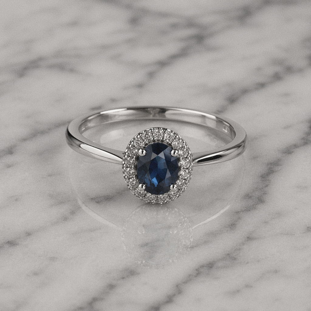 9ct White Gold Blue Sapphire & Diamond Cluster Ring