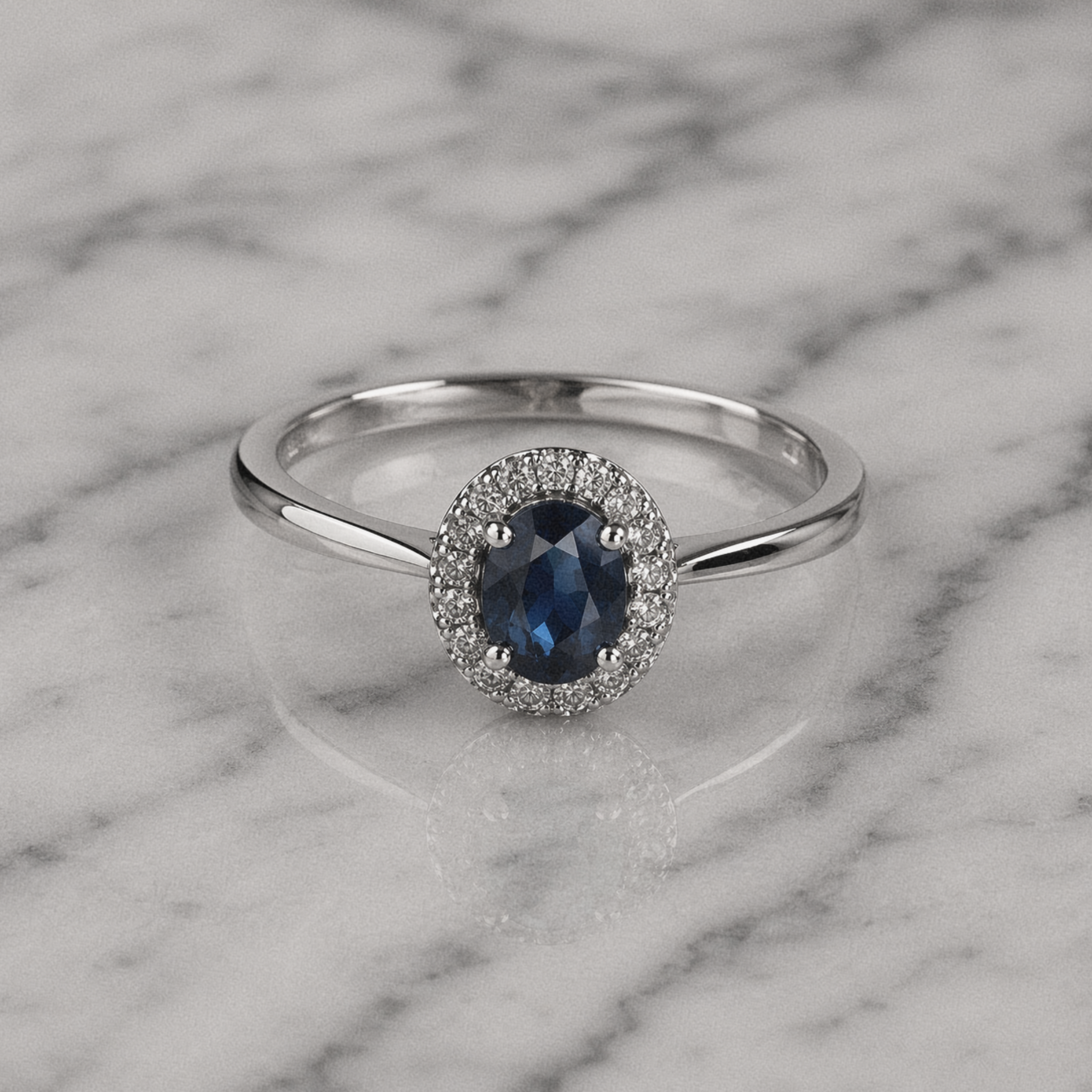 9ct White Gold Blue Sapphire & Diamond Cluster Ring