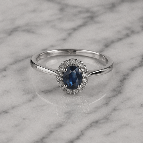 9ct White Gold Blue Sapphire & Diamond Cluster Ring