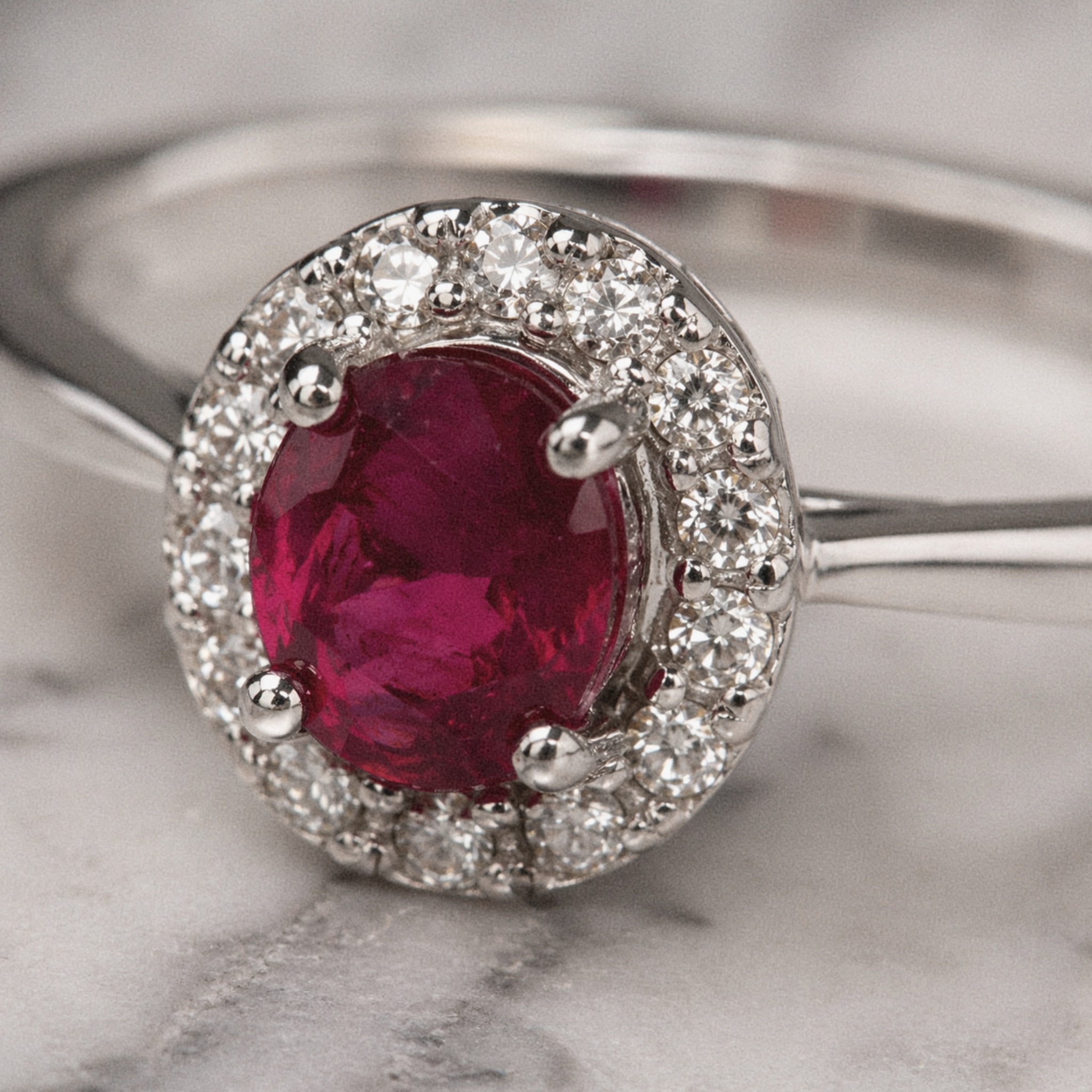 9ct White Gold Ruby & Diamond Cluster Ring