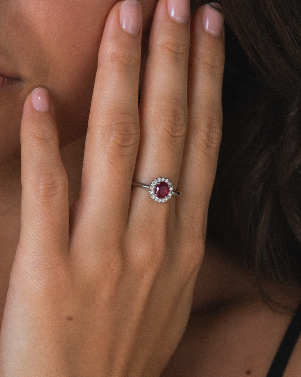 9ct White Gold Ruby & Diamond Cluster Ring