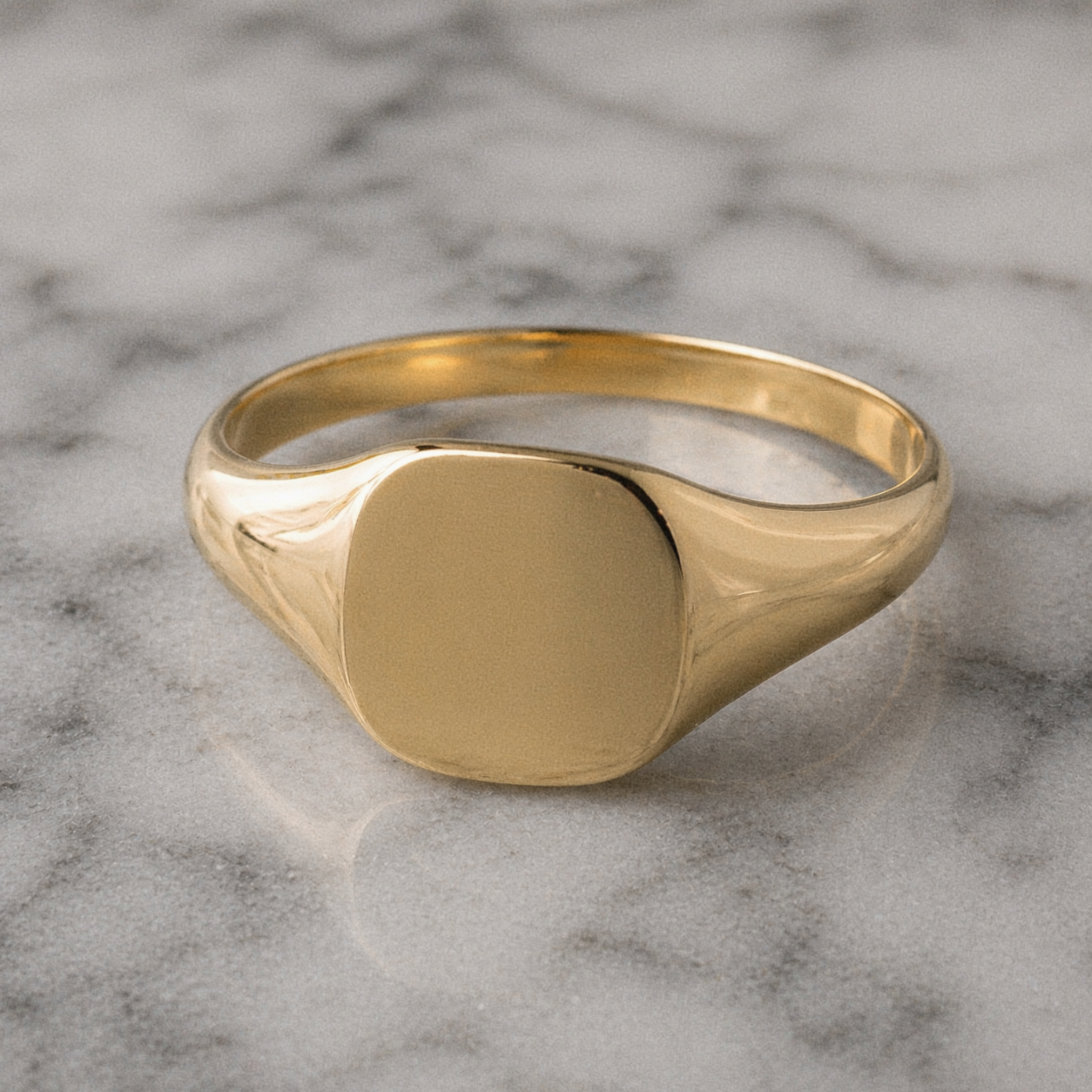 9ct Yellow Gold Cushion Signet Ring - Classic Polished Finish