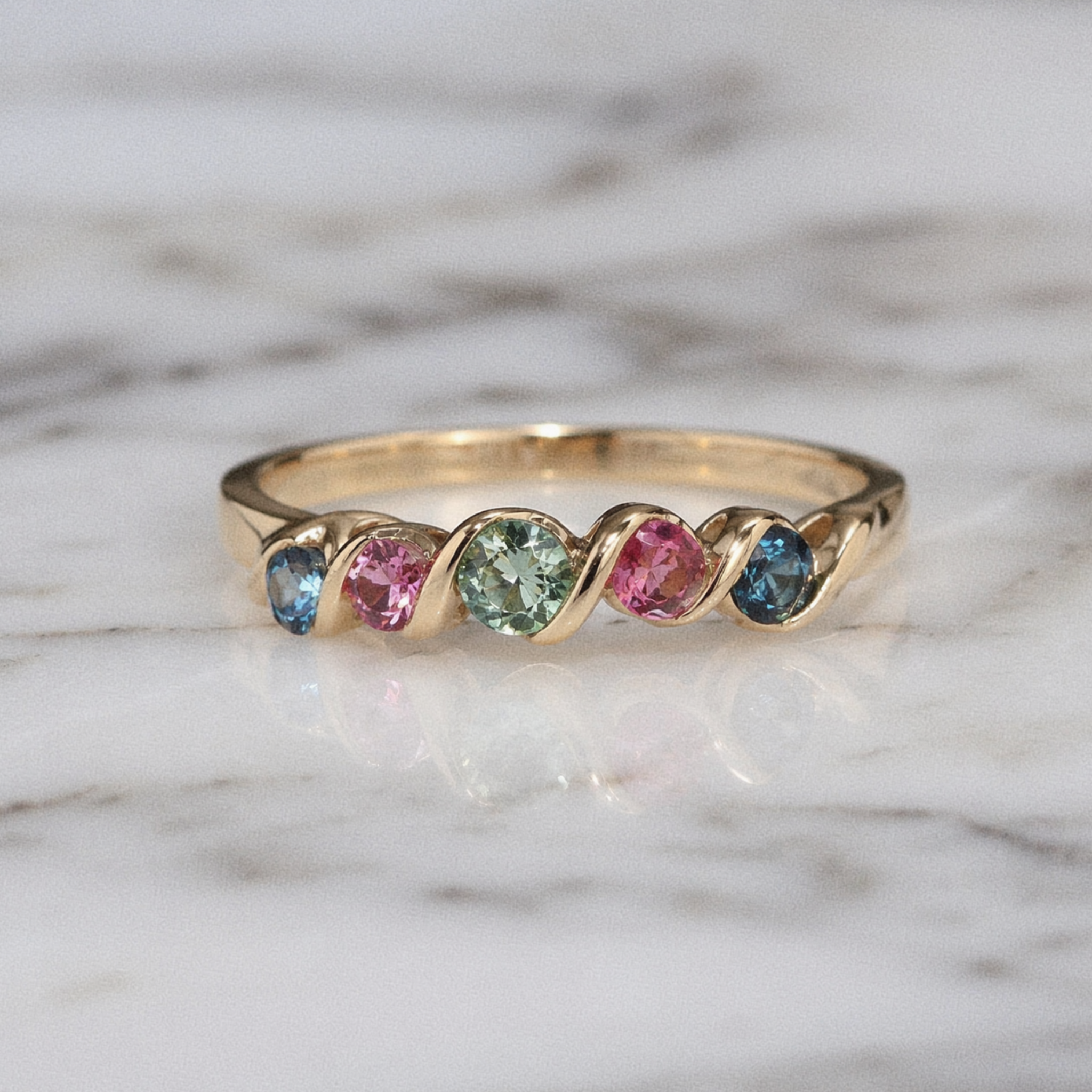 9ct Yellow Gold Multi-Gemstone Twist Ring