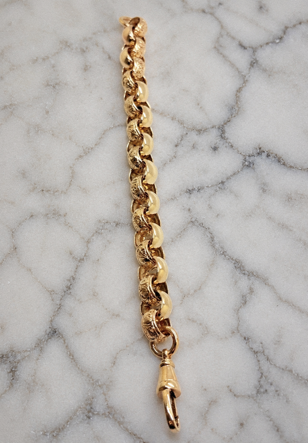 9ct Yellow Gold Engraved & Plain Belcher Bracelet