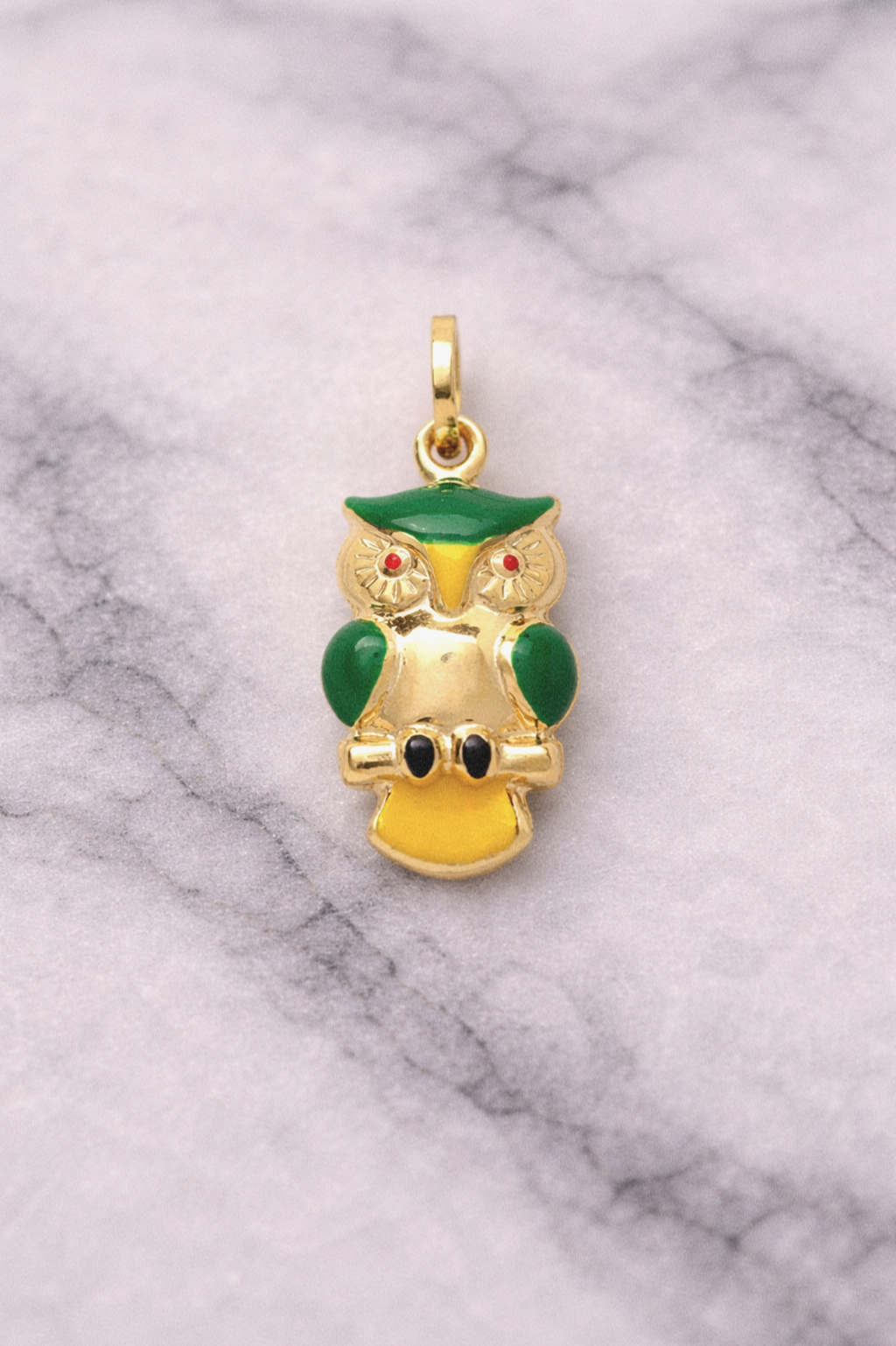 9ct Yellow Gold Enamel Owl Pendant Charm