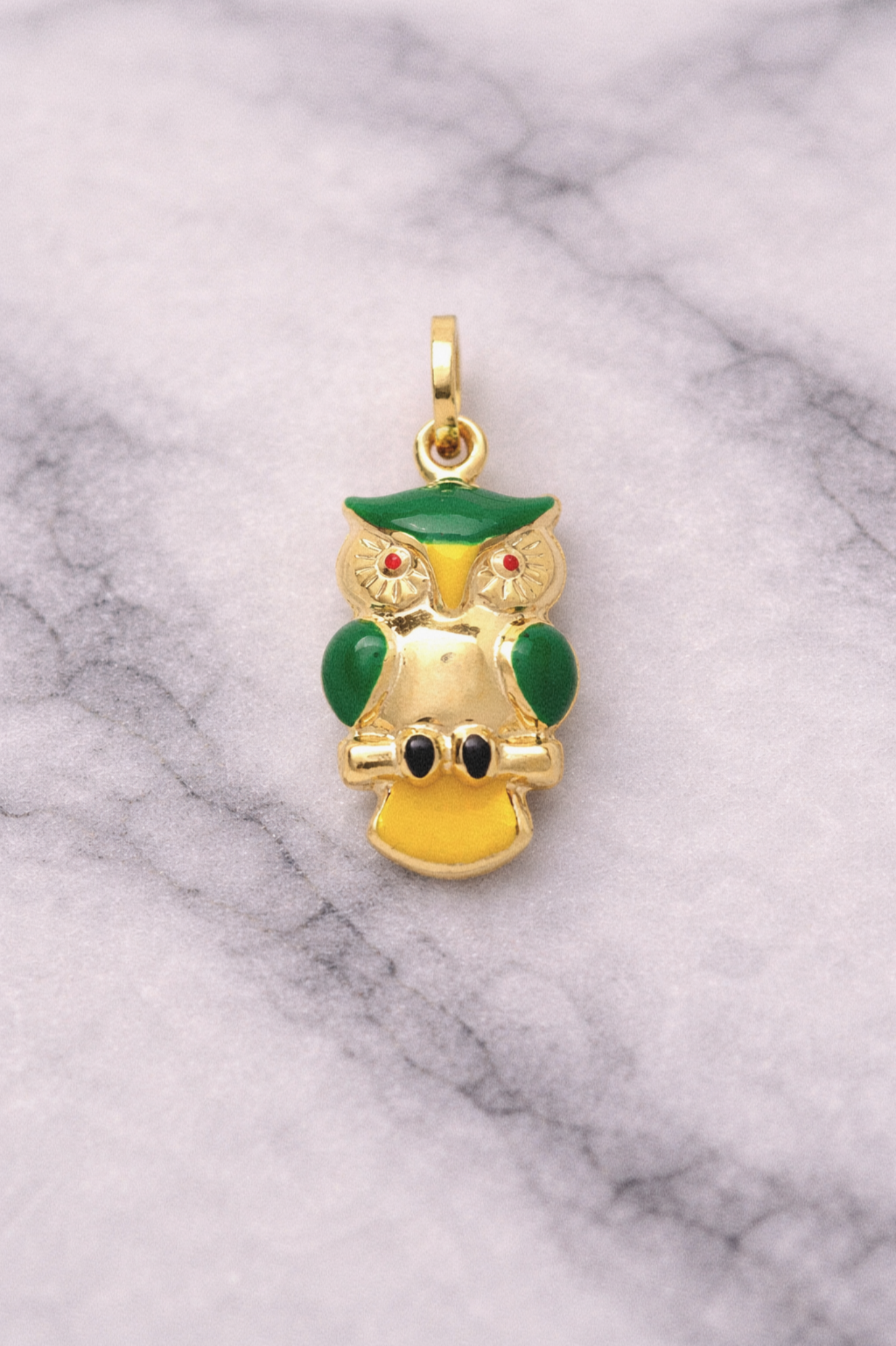 9ct Yellow Gold Enamel Owl Pendant Charm