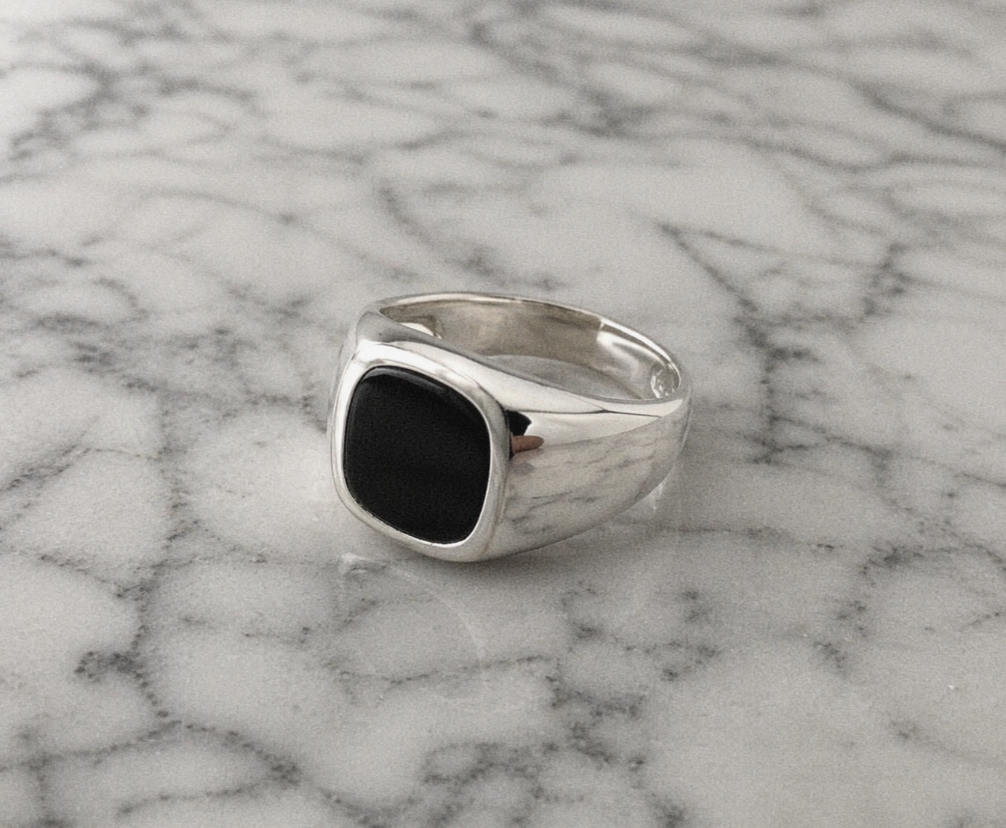 Sterling Silver Black Natural Onyx Signet Ring