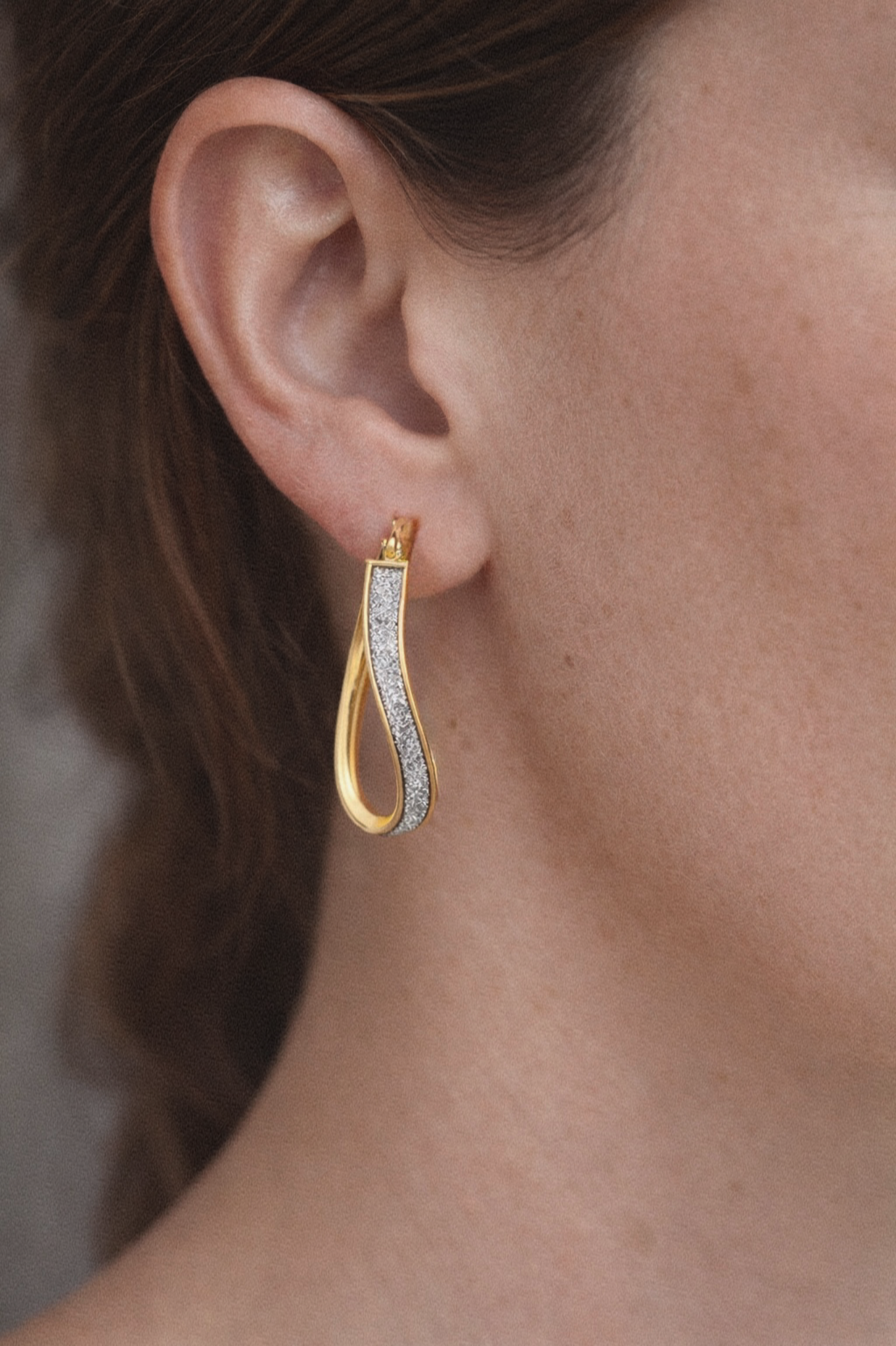 9ct Yellow Gold Twisted Glitter Hoop Earrings 28.5mm