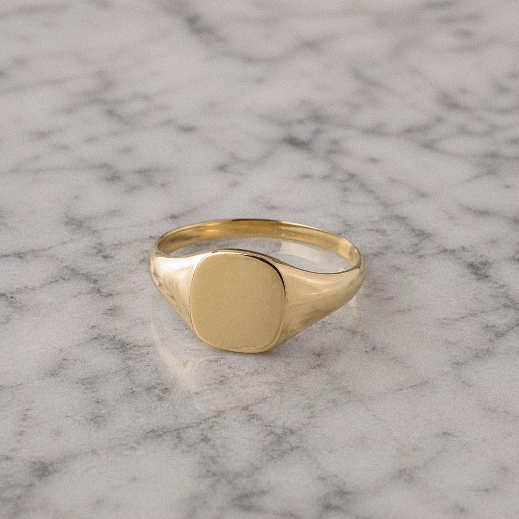 9ct Yellow Gold Cushion Signet Ring - Classic Polished Finish