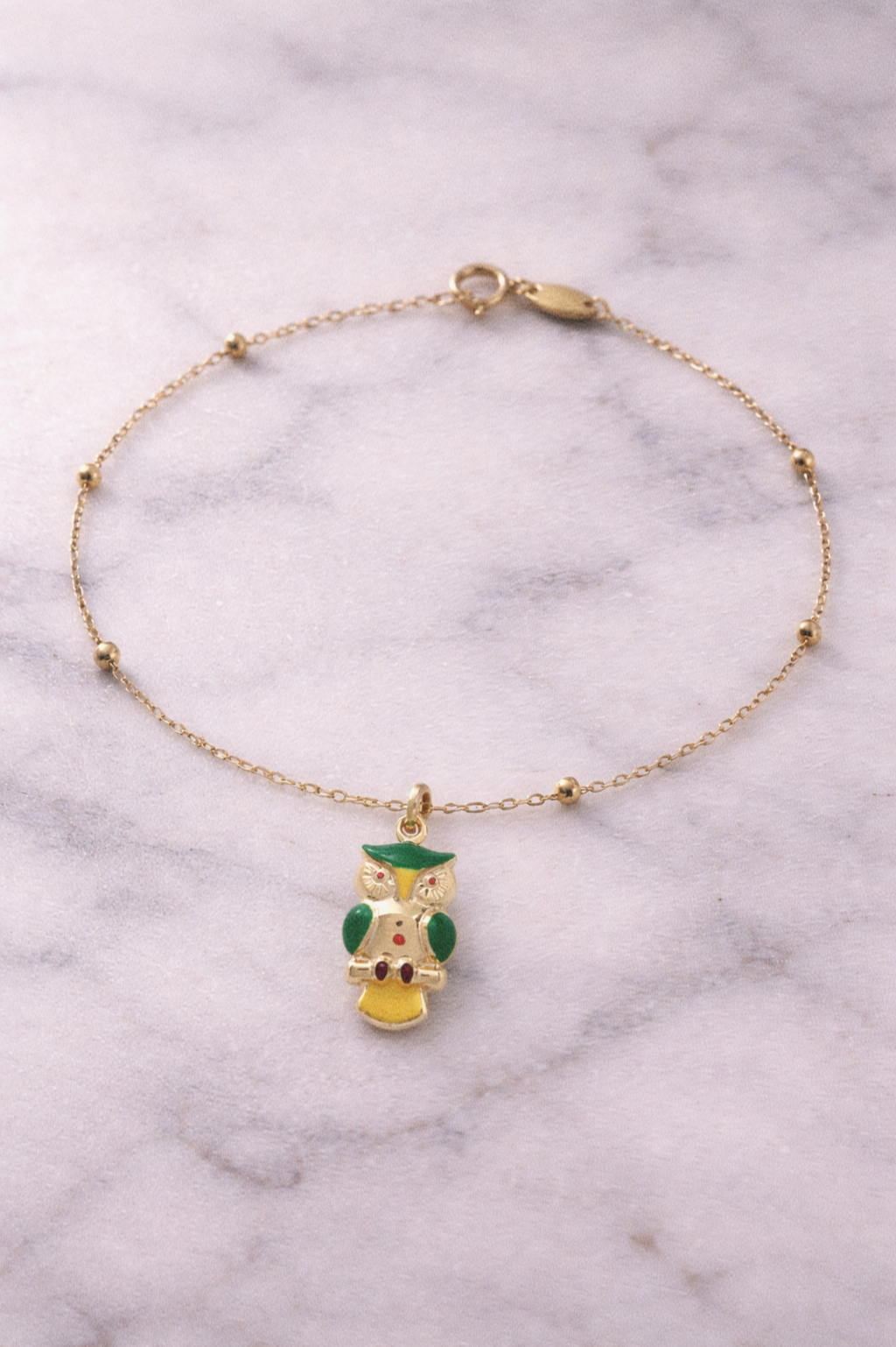 9ct Yellow Gold Enamel Owl Pendant Charm