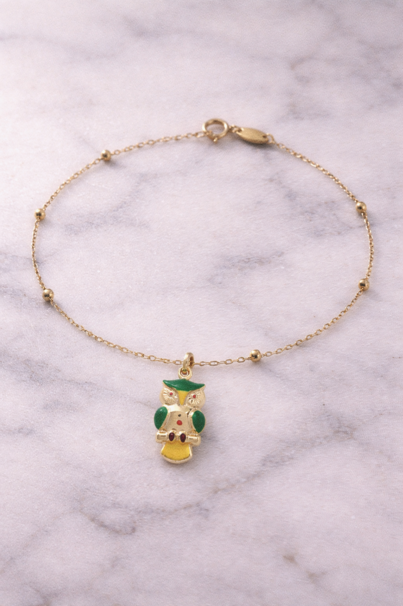 9ct Yellow Gold Enamel Owl Pendant Charm