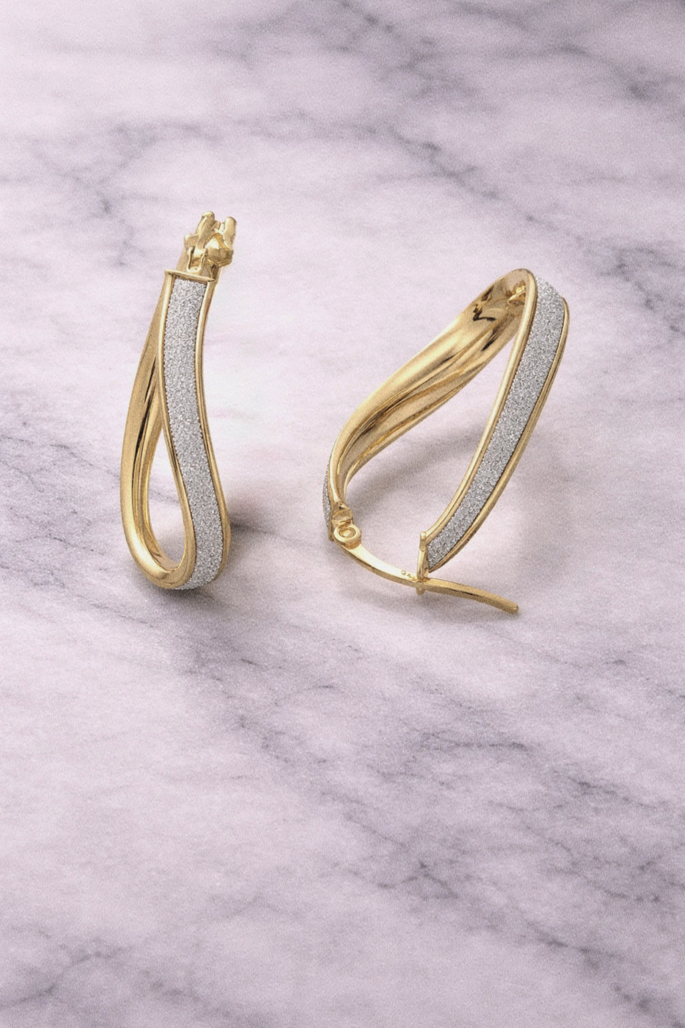 9ct Yellow Gold Twisted Glitter Hoop Earrings 28.5mm