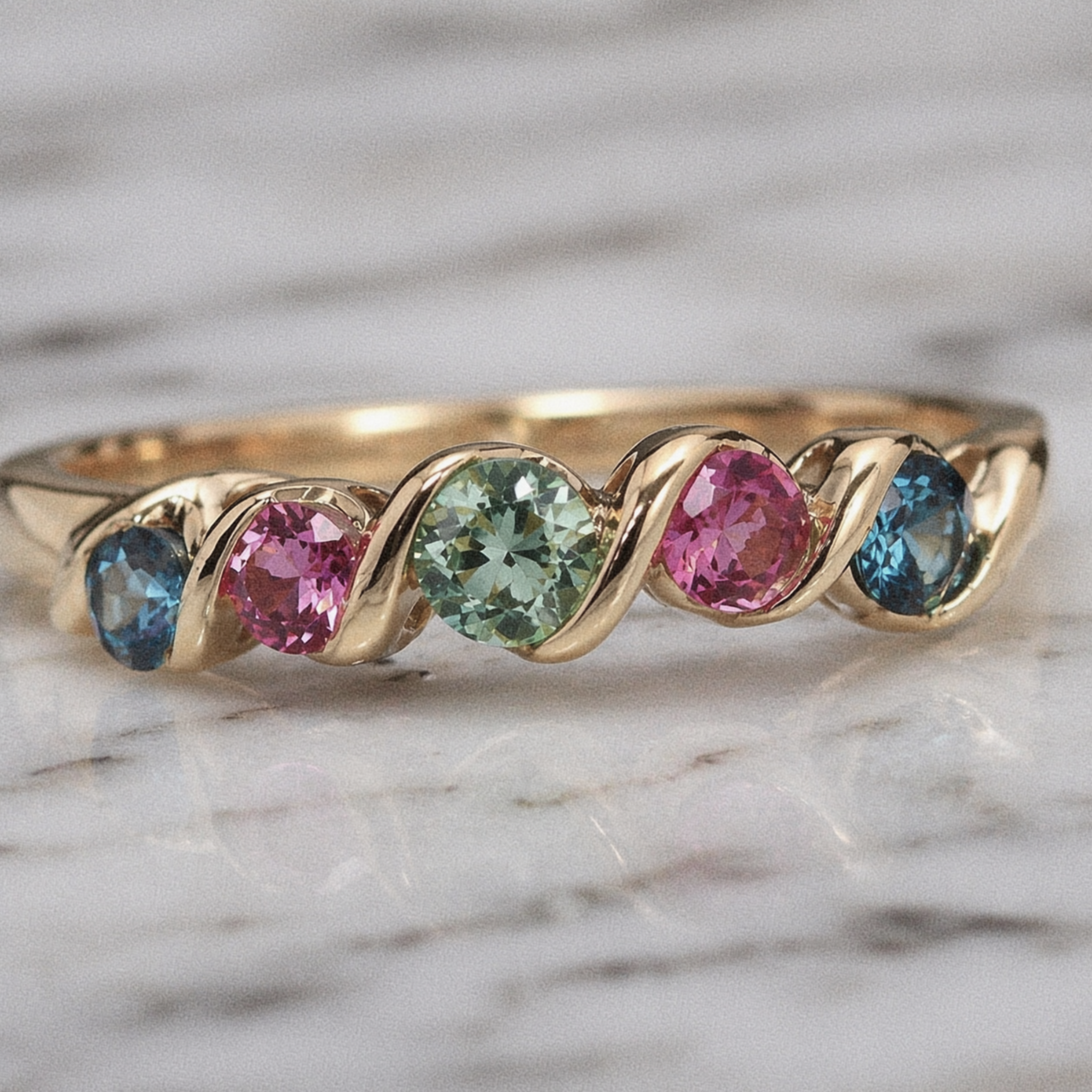 9ct Yellow Gold Multi-Gemstone Twist Ring