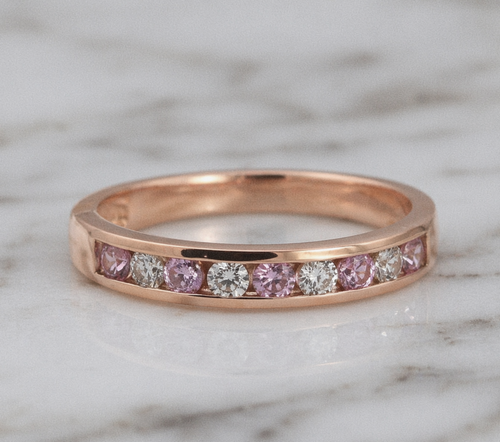 9ct Rose Gold Pink Sapphire & Diamond Channel Set Ring