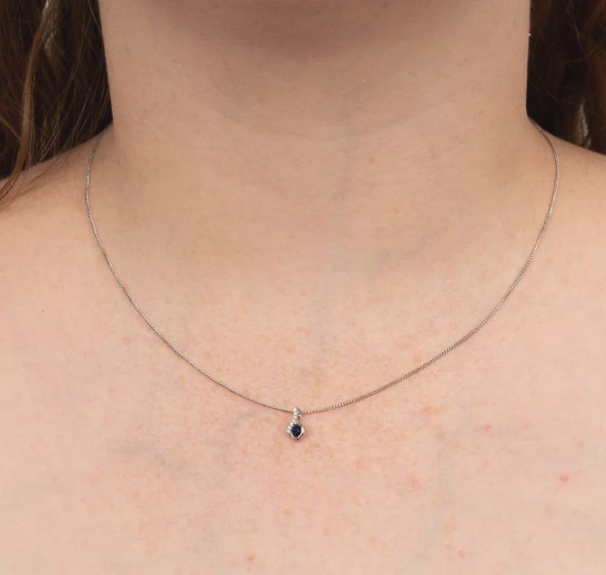 Blue Sapphire & Diamond Swirl Necklace set - 9ct White Gold
