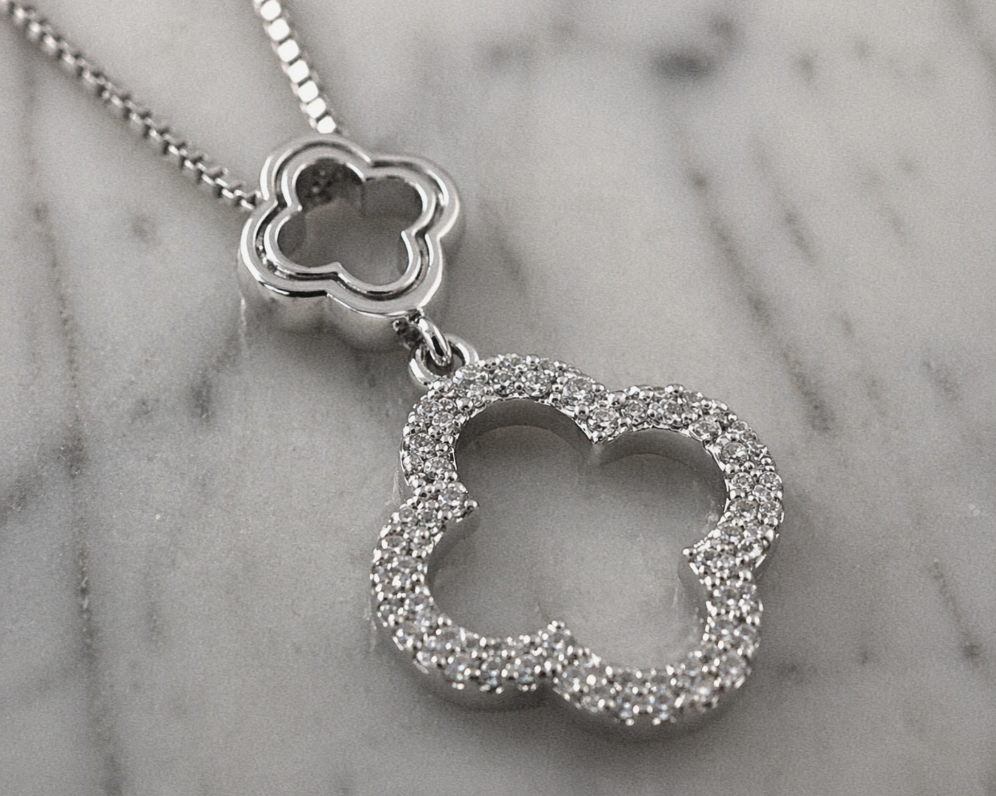 9ct White Gold 0.10ct Diamond Quatrefoil Pendant