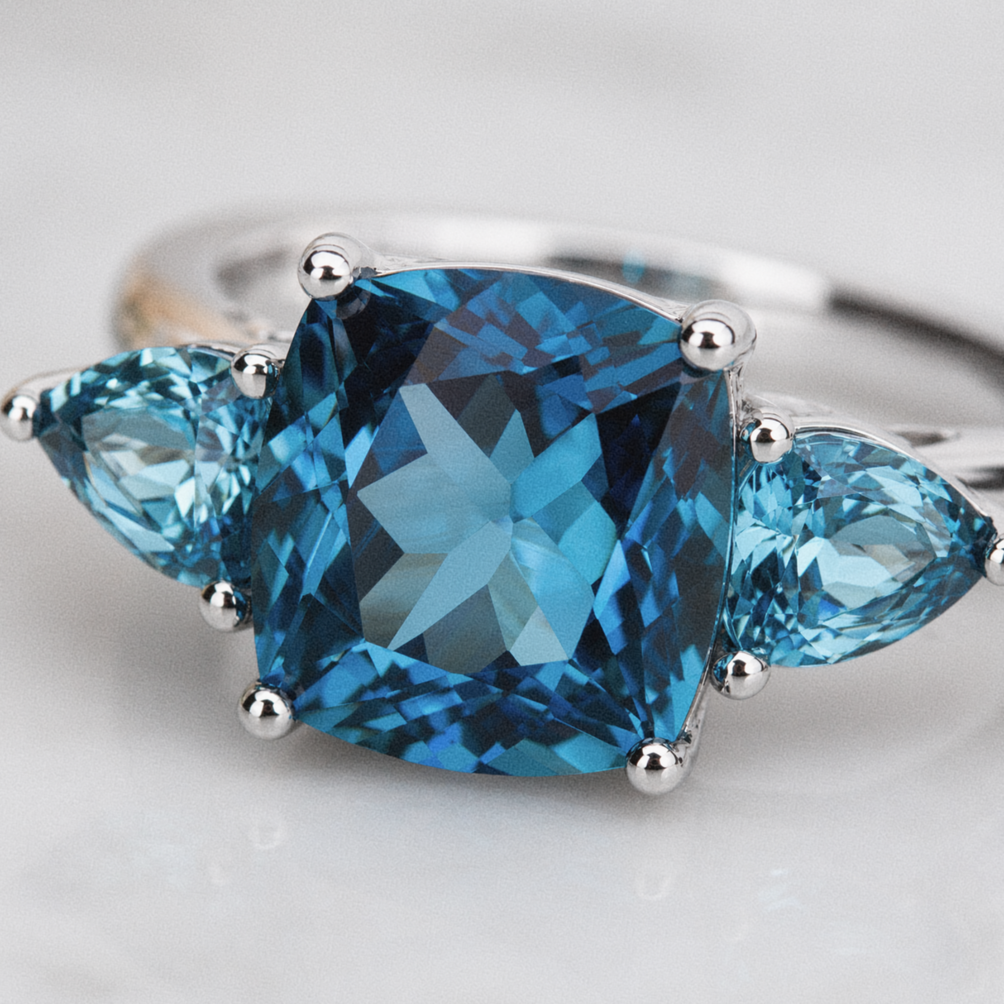 9ct White Gold London Blue Topaz Trillogy Ring
