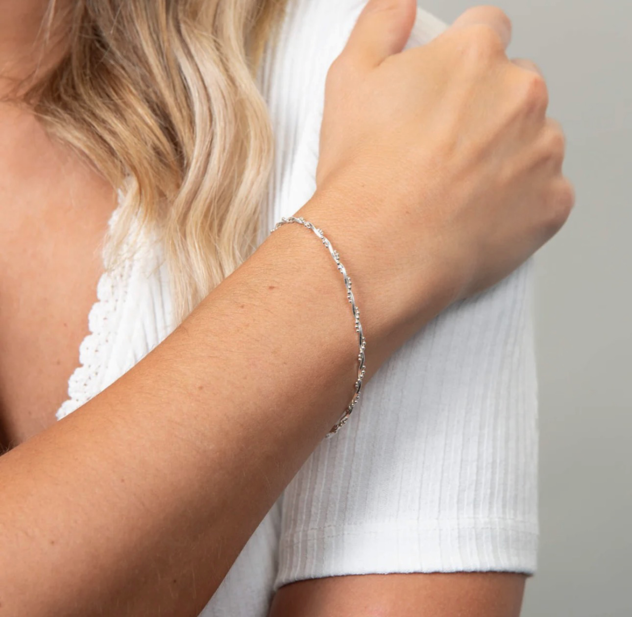 Sterling Silver Twisted Chain Charm Bracelet