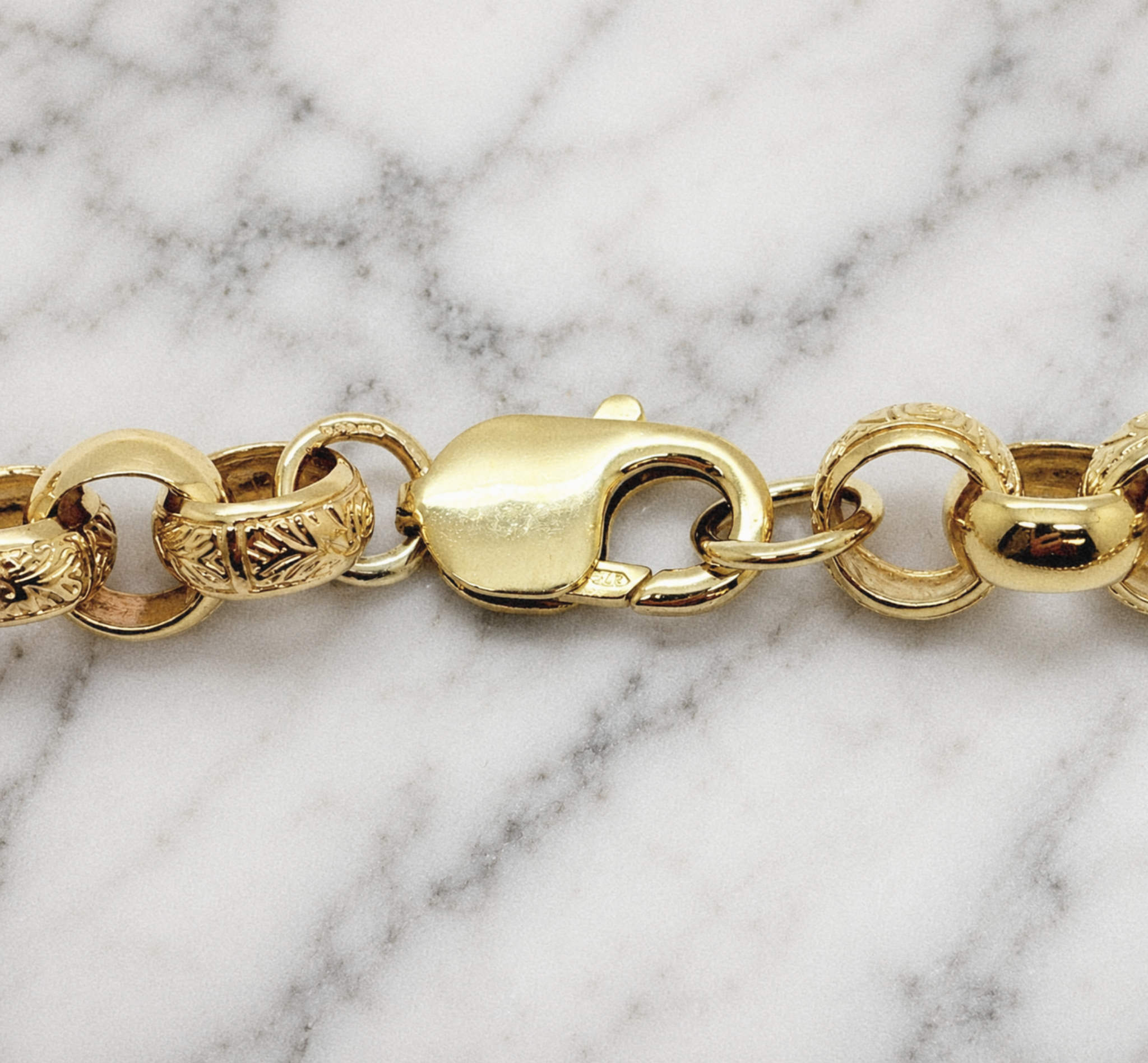 9ct Yellow Gold Engraved & Plain Belcher Chain Necklace – Solid Gold
