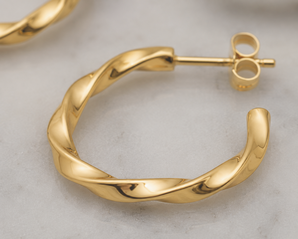 Twisted 3/4 Hoop Earrings in Gold Plated Sterling Silver