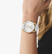 Michael Kors Gold Chronograph Watch with Crystal Bezel - White Strap