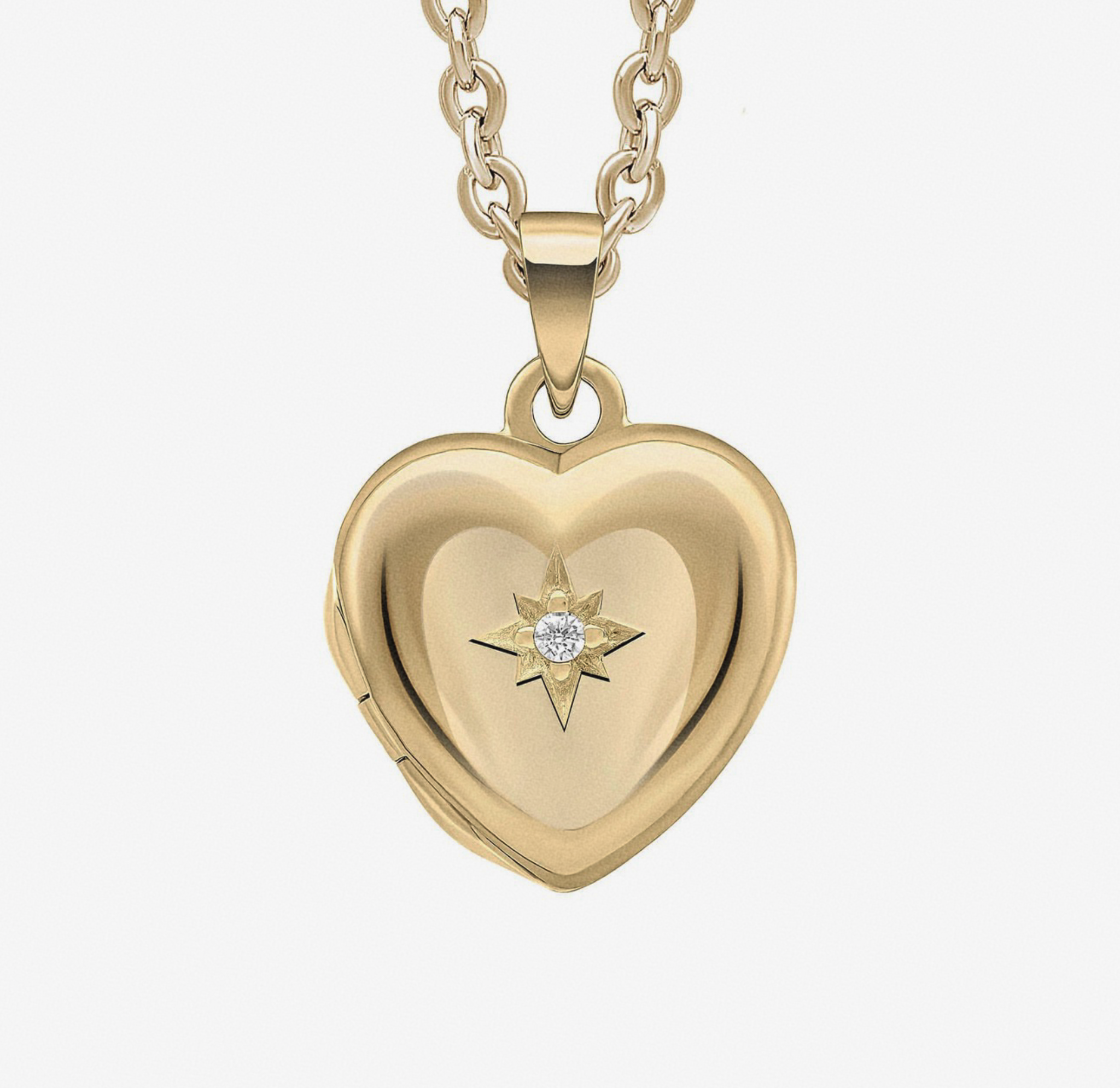 Gold plated Starburst Heart Locket Necklace